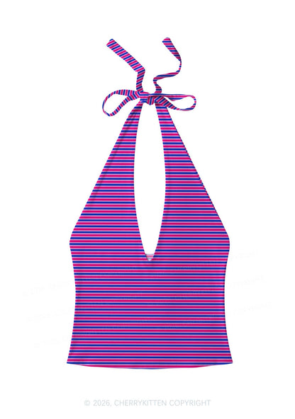 Bisexual Stripes Pride Y2K Print Halter Deep V Neck Cami Cherrykitten