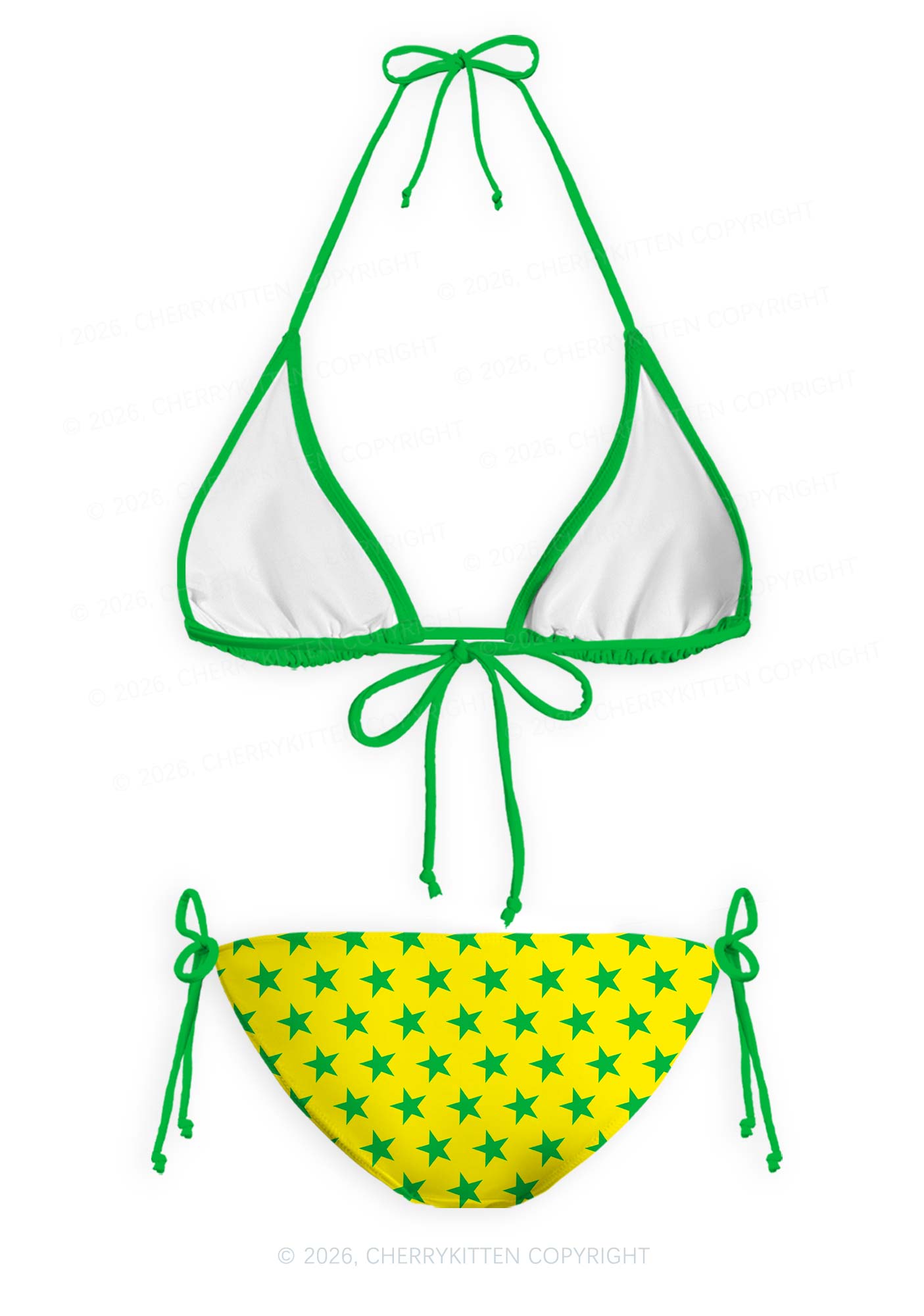 Yellow Green Stripe Star Y2K Print Bikini Set Cherrykitten