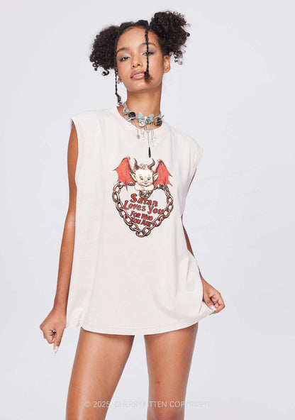 Satan Loves You Y2K Washed Muscle Tank Cherrykitten