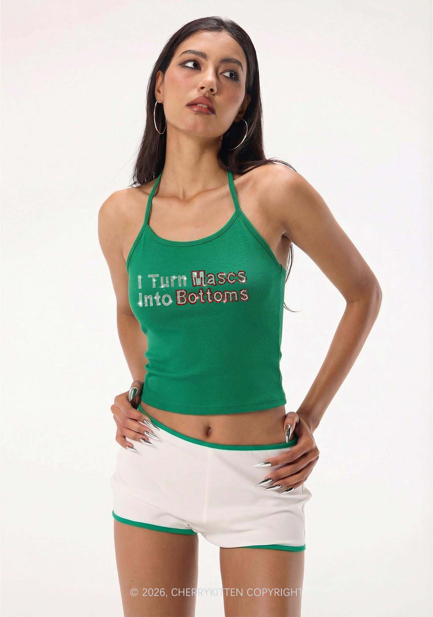 Rhinestone I Turn Mascs Into Bottoms Y2K Halter Neck Cami Cherrykitten