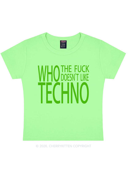Who Doesnt Like Techno Y2K Baby Tee Cherrykitten