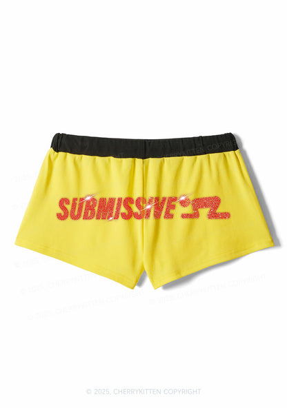 Rhinestone Submissive Man Y2K Drawstring Mini Shorts Cherrykitten