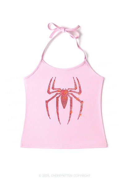 Rhinestone Red Spider Y2K Halter Neck Cami Cherrykitten