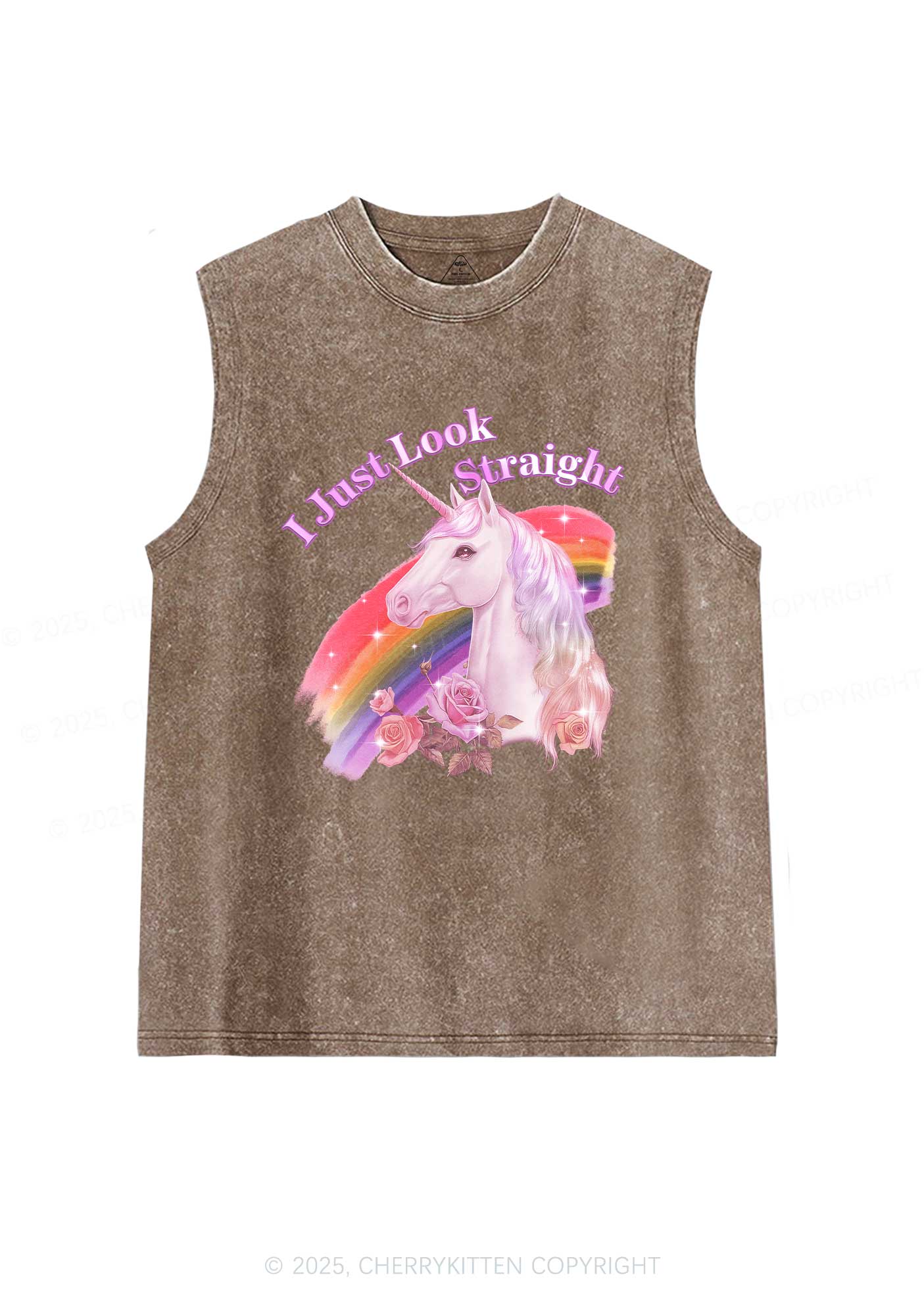 Look Straight Unicorn Pride Y2K Washed Muscle Tank Cherrykitten
