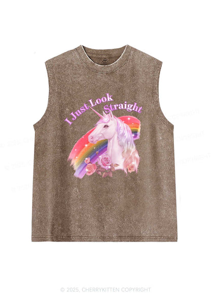 Look Straight Unicorn Pride Y2K Washed Muscle Tank Cherrykitten
