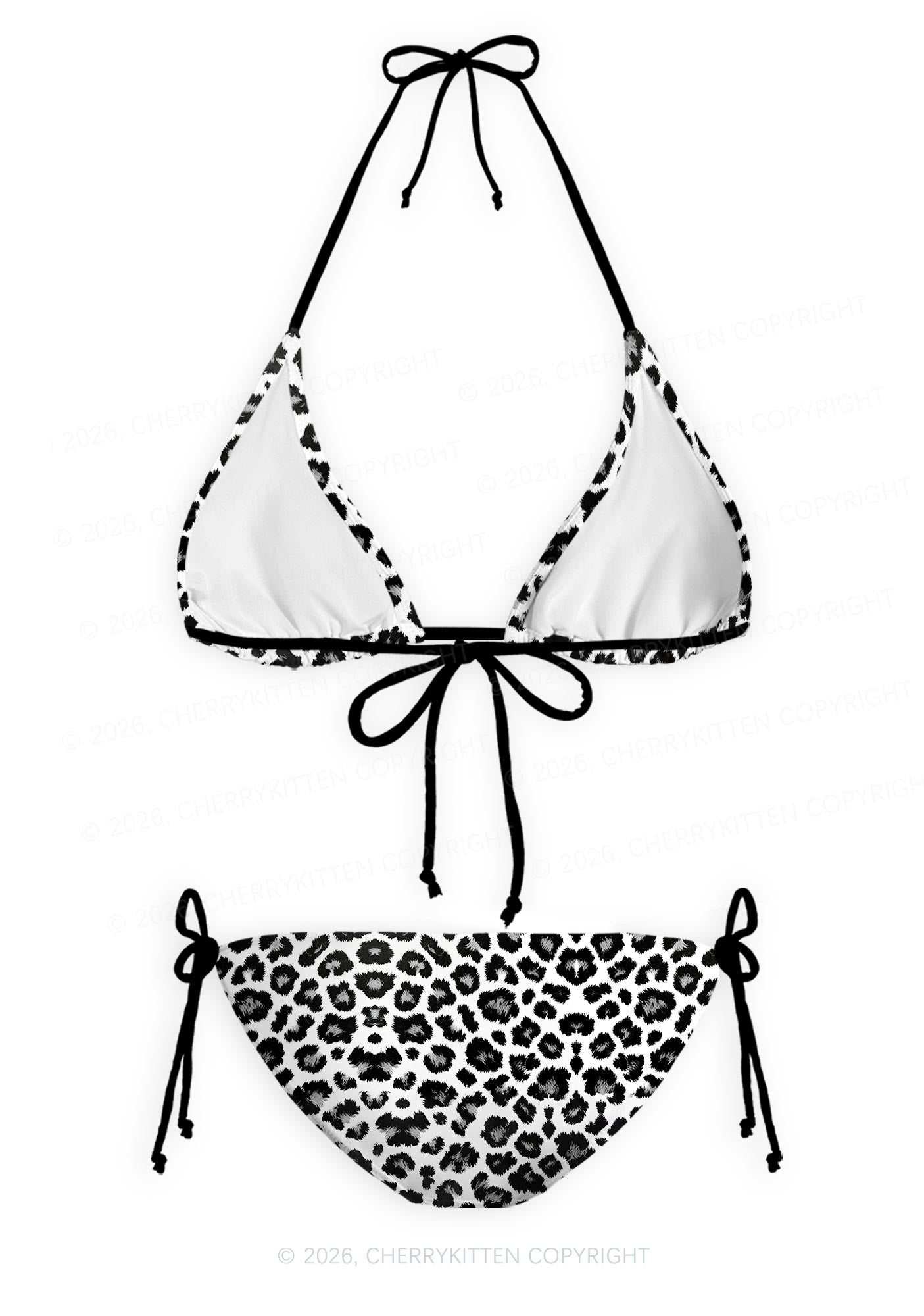 Black White Leopard Y2K Print Bikini Set Cherrykitten