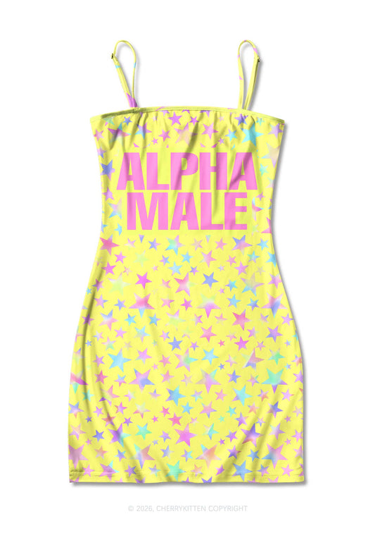 Pale Yellow Alpha Male Pride Y2K Print Slip Dress Cherrykitten