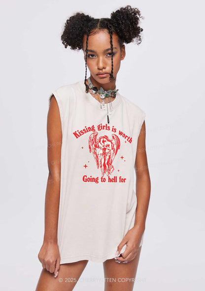 Kissing Girls To Hell Pride Y2K Washed Muscle Tank Cherrykitten
