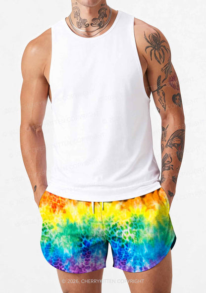 Rainbow Leopard Tie Dye Pride Y2K Print Men Beach Shorts Cherrykitten