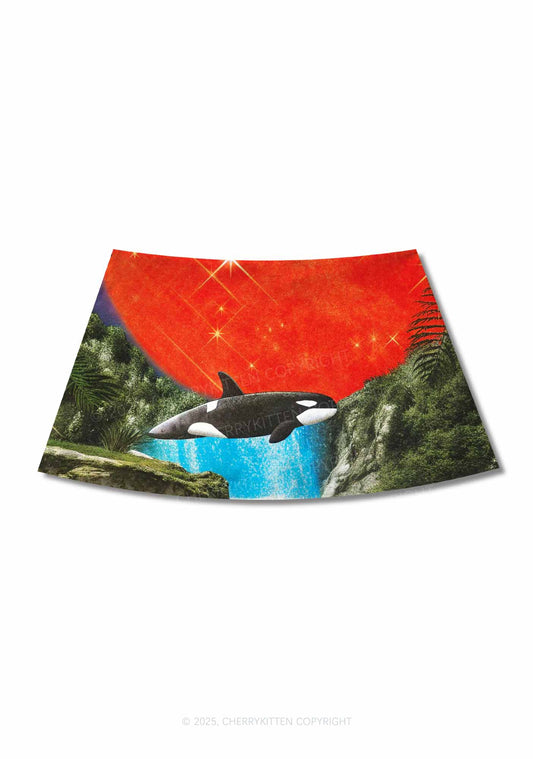Jungle Orca Y2K Print Mini Skirt Cherrykitten