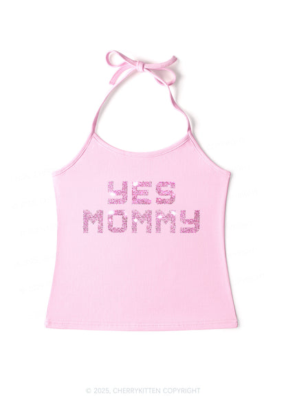 Rhinestone Yes Mommy Y2K Halter Neck Cami Cherrykitten