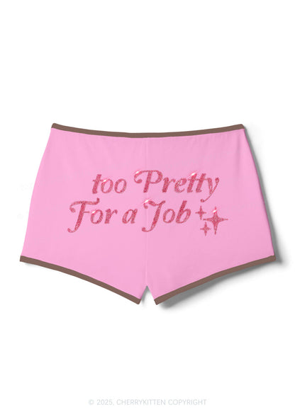 Rhinestone Too Pretty For Job Y2K Booty Shorts Cherrykitten