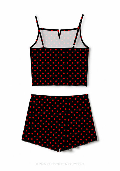 Red Dots On Black Valentine's Day Y2K Print Cami Shorts Pajama Set Cherrykitten