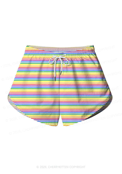 Rainbow Stripes Pride Y2K Print Men Beach Shorts Cherrykitten
