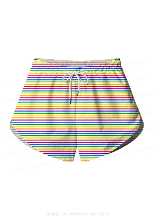 Rainbow Stripes Pride Y2K Print Men Beach Shorts Cherrykitten