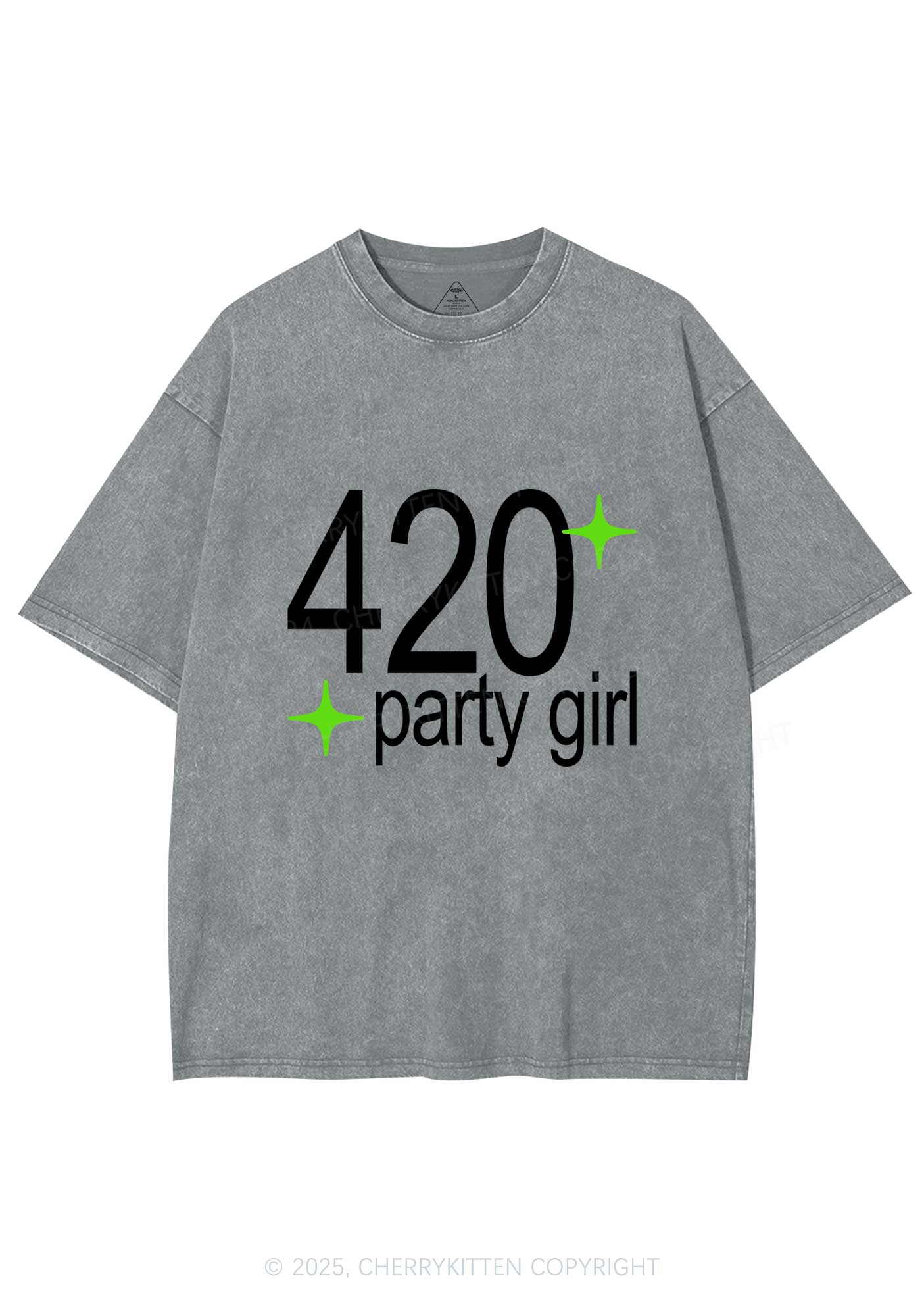 Stoned Party Girl Y2K Shirts Washed Tee Cherrykitten