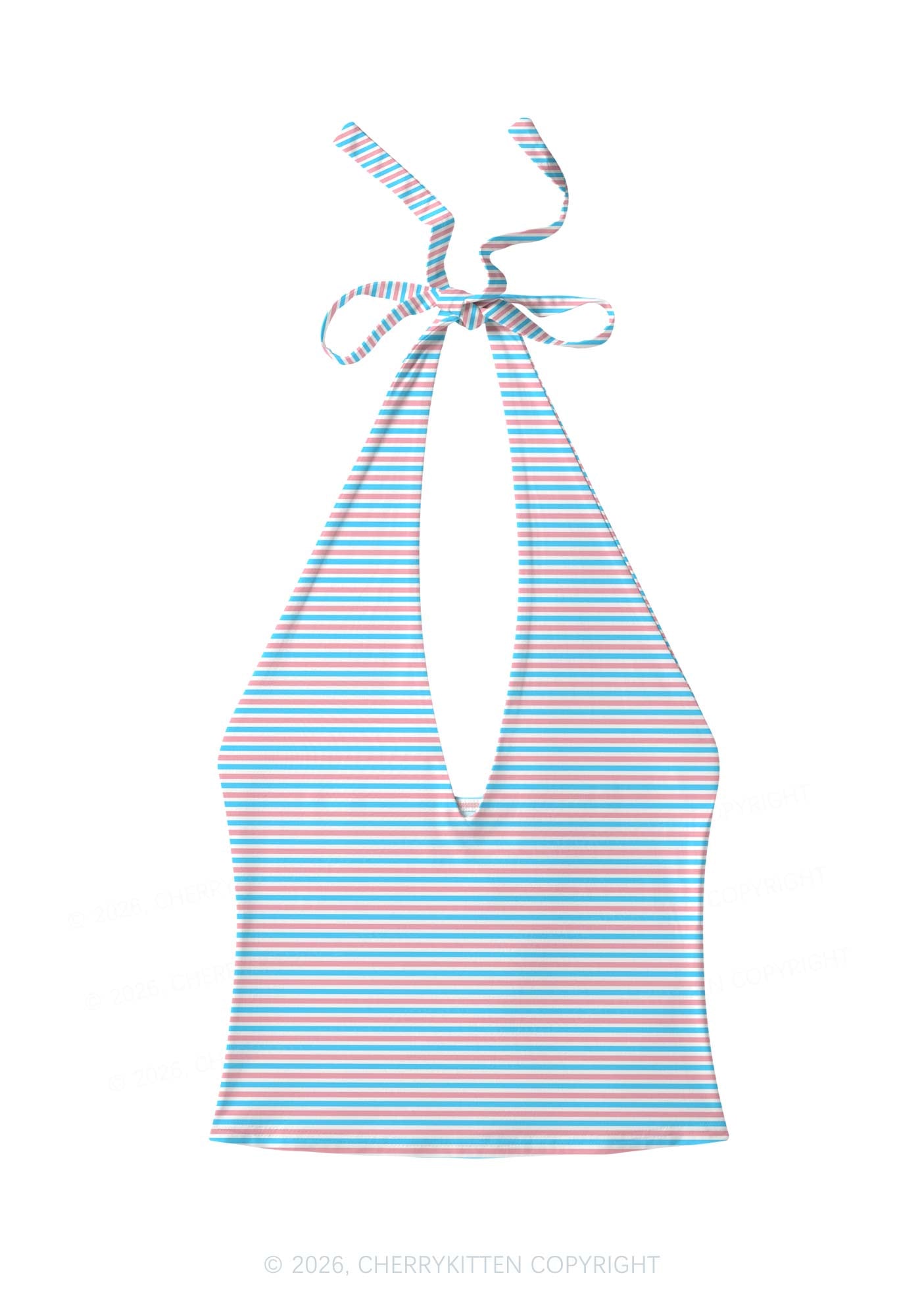Trans Stripes Pride Y2K Print Halter Deep V Neck Cami Cherrykitten