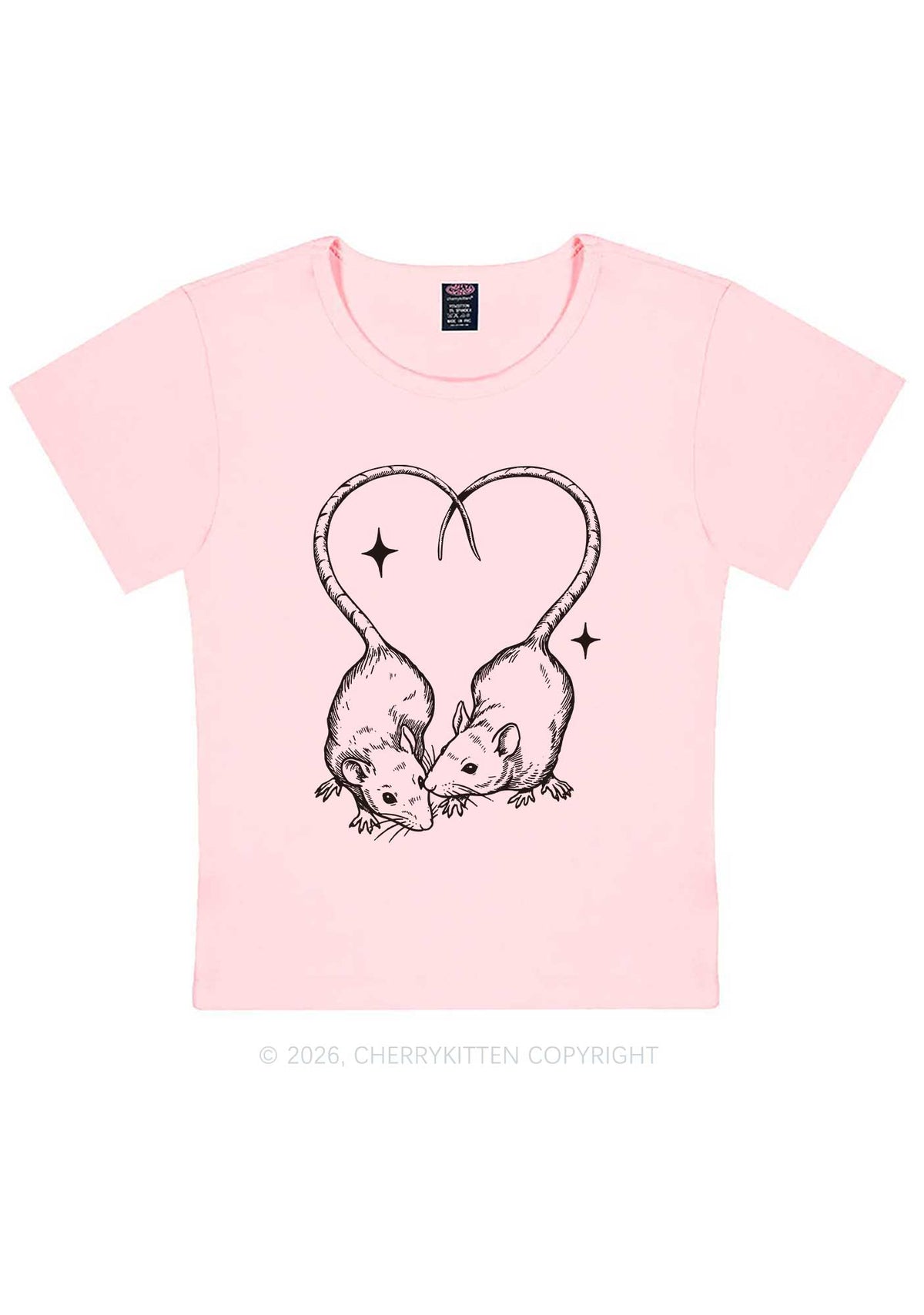 Two Rats Heart Tail Y2K Baby Tee Cherrykitten