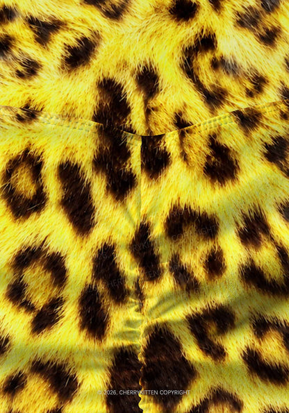 Yellow Leopard Y2K Print Gym Shorts Cherrykitten