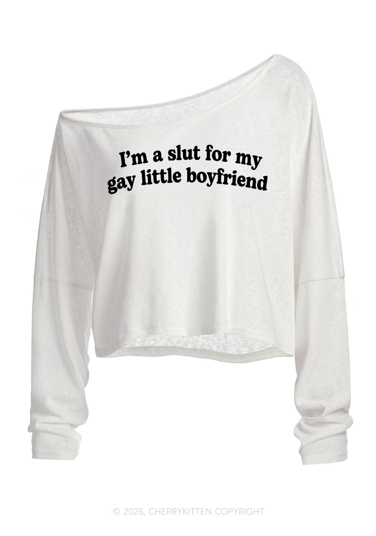 Slxt For My Gay BF Y2K Off Shoulder Long Sleeve Crop Top Cherrykitten