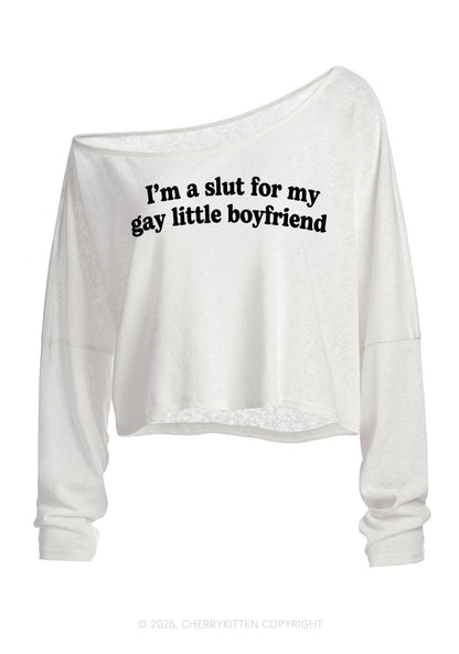 Slxt For My Gay BF Y2K Off Shoulder Long Sleeve Crop Top Cherrykitten