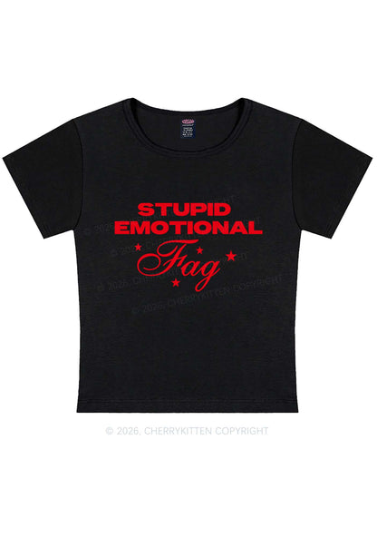 Stupid Emotional Fag Pride Y2K Baby Tee Cherrykitten