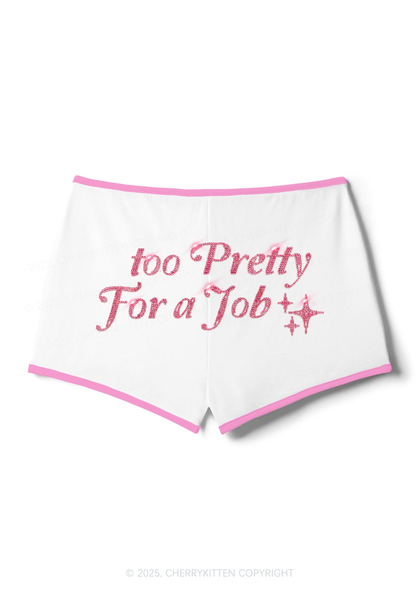 Rhinestone Too Pretty For Job Y2K Booty Shorts Cherrykitten