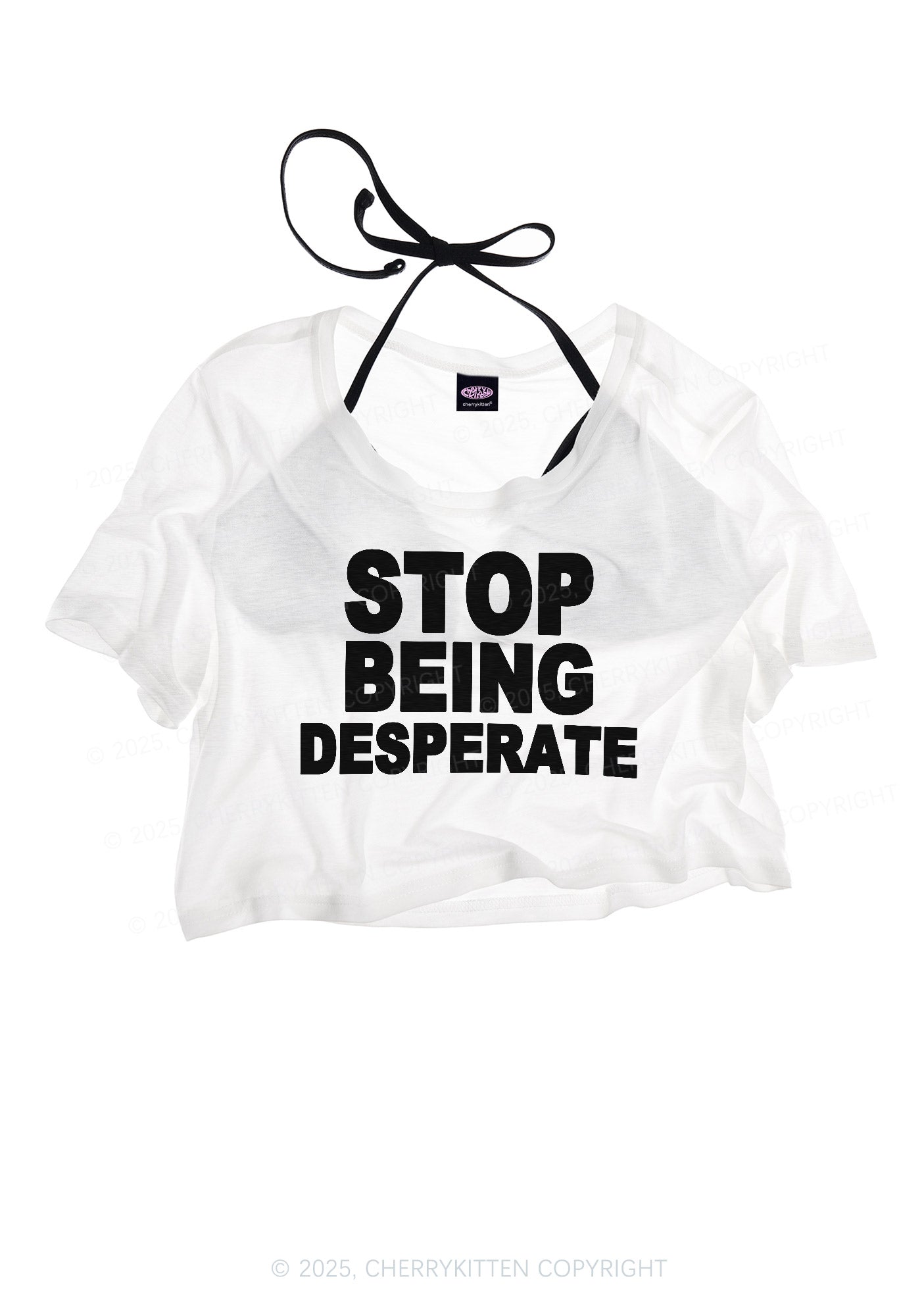 Stop Being Desperate Y2K Sheer Crop Tee Cherrykitten