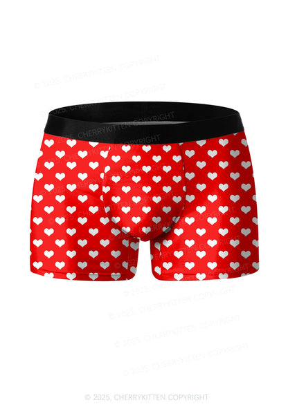 White Heart On Red Valentine's Day Y2K Print Couples Boxer Thong Set Cherrykitten