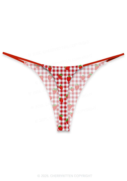 Red White Plaid Strawberry Y2K Print Bikini String Thong Cherrykitten