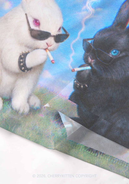 Smoking Punk Bunny Y2K Mesh Crop Top Cherrykitten