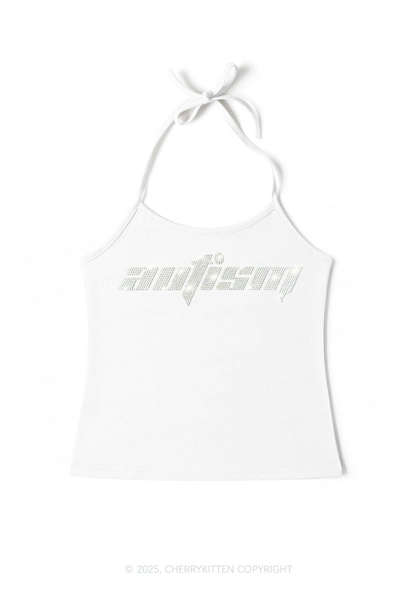Rhinestone Autism Y2K Halter Neck Cami Cherrykitten