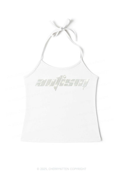 Rhinestone Autism Y2K Halter Neck Cami Cherrykitten