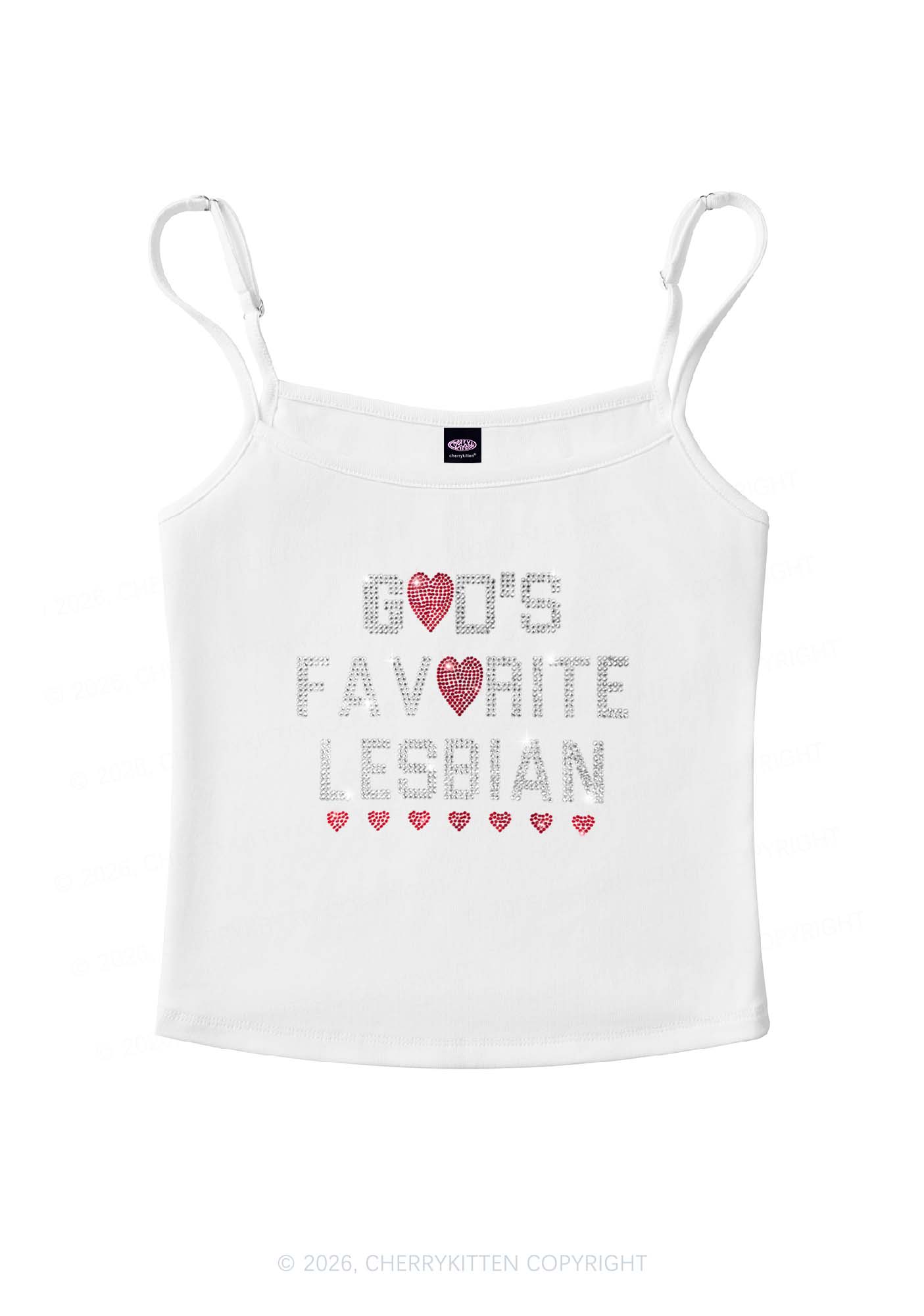 Rhinestone Gods Favorite Lesbian Pride Y2K Spaghetti Strap Cami Cherrykitten