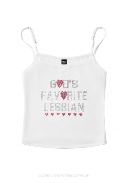 Rhinestone Gods Favorite Lesbian Pride Y2K Spaghetti Strap Cami Cherrykitten