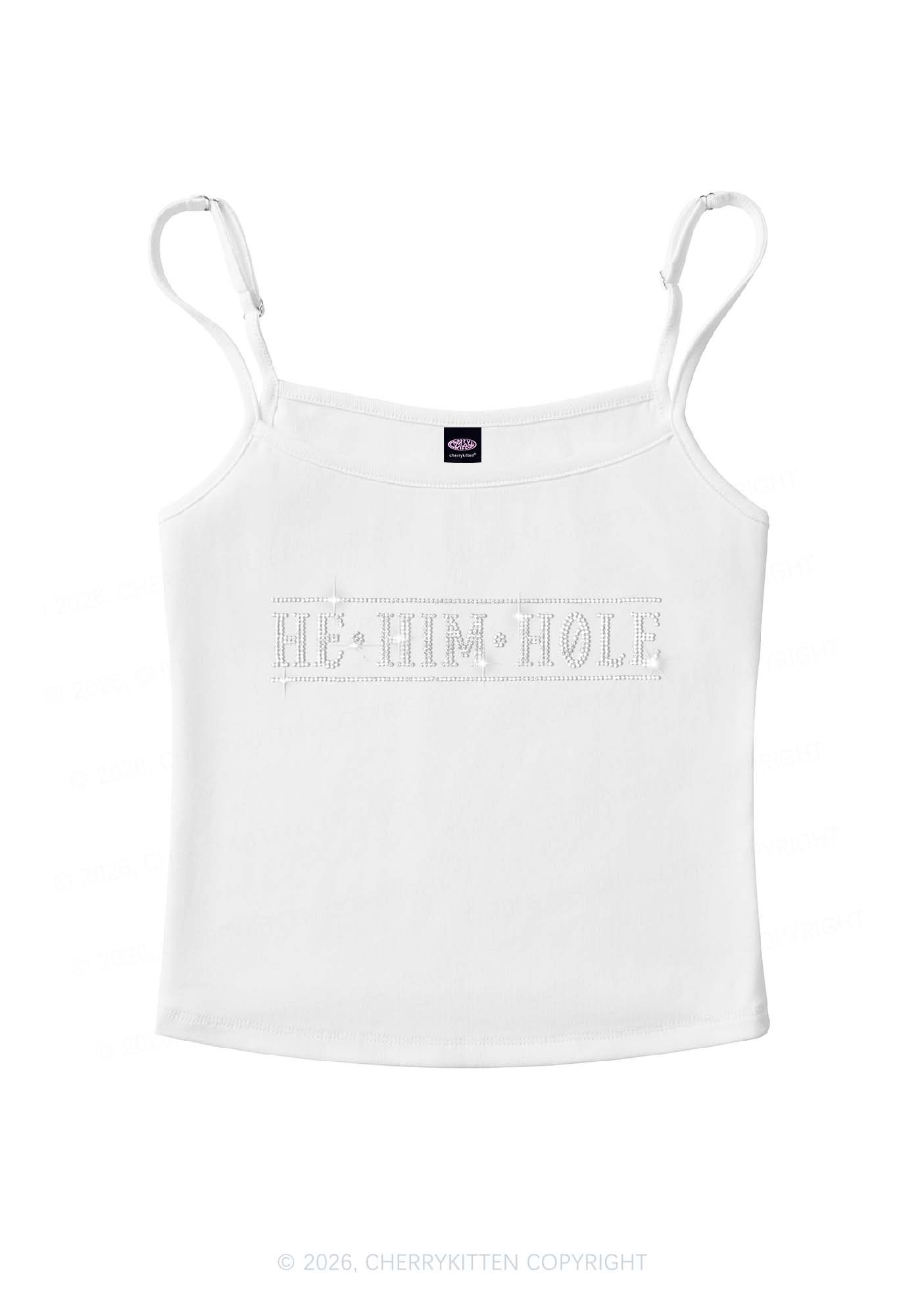 Rhinestone He Him Hole Pride Y2K Spaghetti Strap Cami Cherrykitten