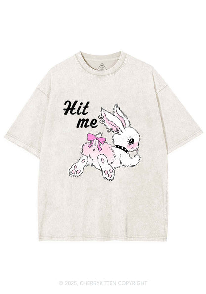 Hit Me White Bunny Y2K Shirts Washed Tee Cherrykitten