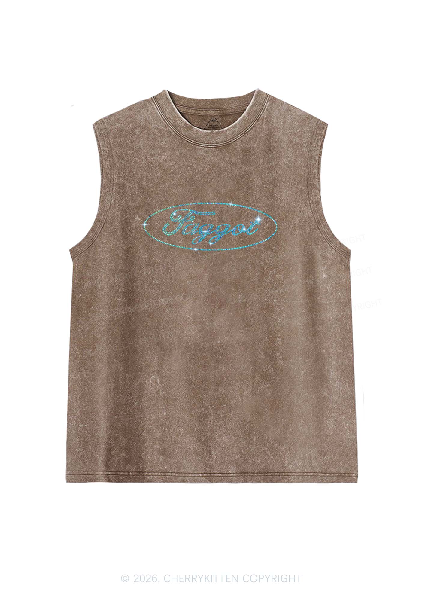 Rhinestone Oval Faggot Pride Y2K Washed Muscle Tank Cherrykitten