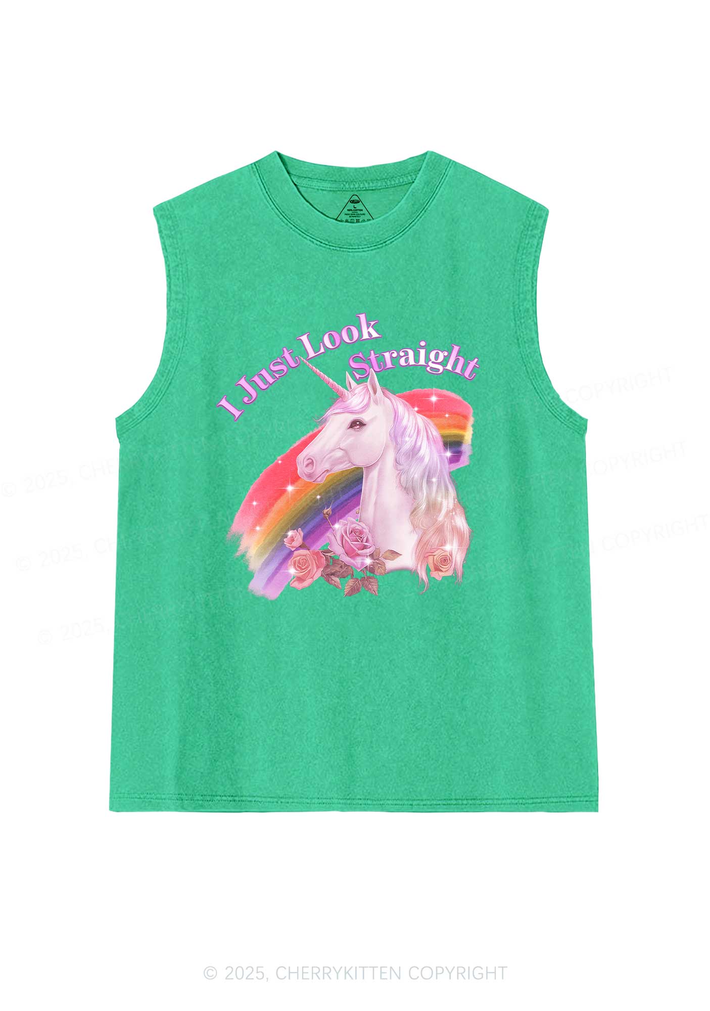 Look Straight Unicorn Pride Y2K Washed Muscle Tank Cherrykitten