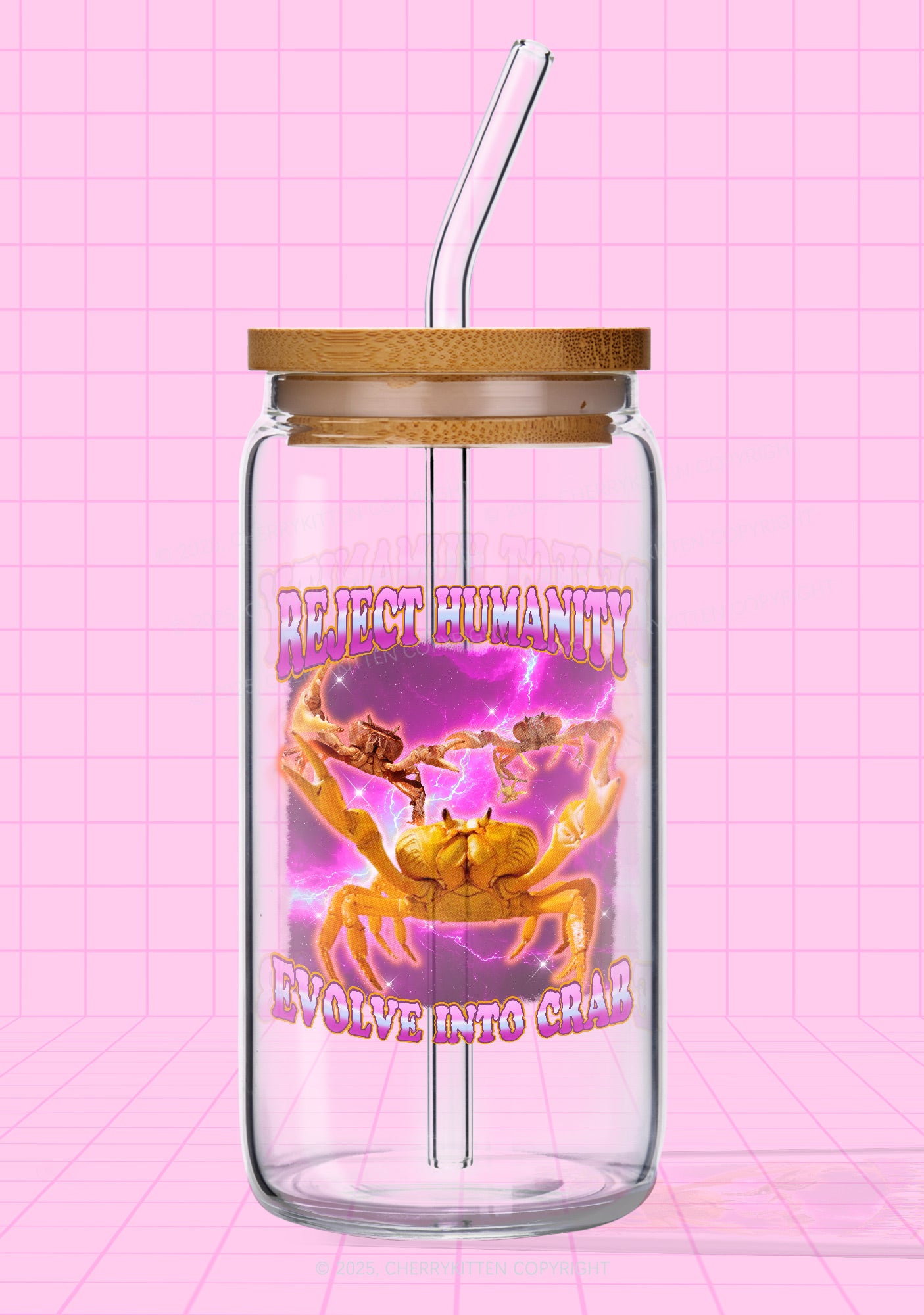 Reject Humanity Crab Y2K Printed Glass Cup Cherrykitten
