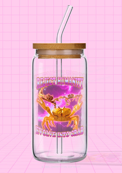 Reject Humanity Crab Y2K Printed Glass Cup Cherrykitten