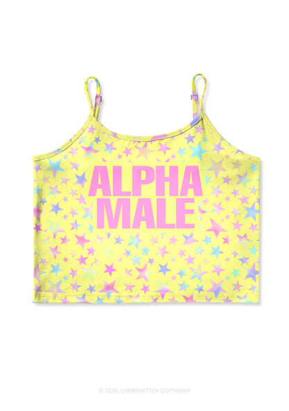 Pale Yellow Alpha Male Pride Y2K Print Cami Crop Top Cherrykitten