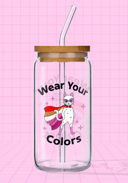 Lesbian Flag Cat Pride Y2K Printed Glass Cup Cherrykitten