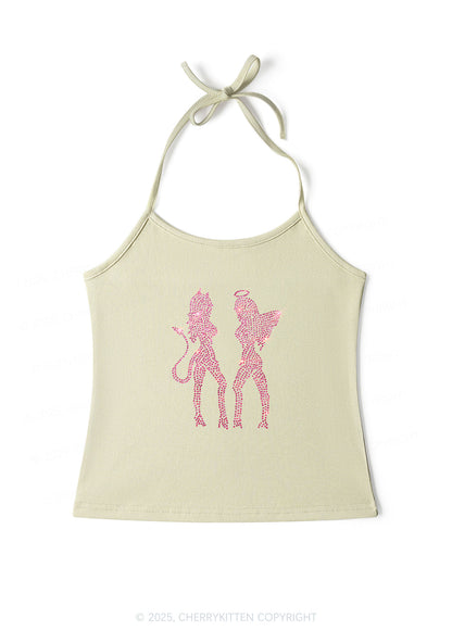 Rhinestone Dancing Girls Y2K Halter Neck Cami Cherrykitten