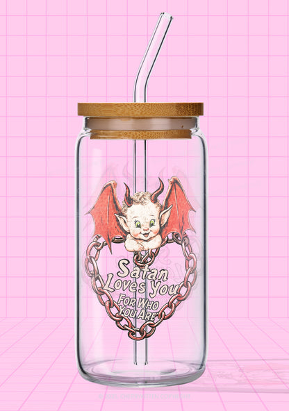Satan Loves You Y2K Printed Glass Cup Cherrykitten
