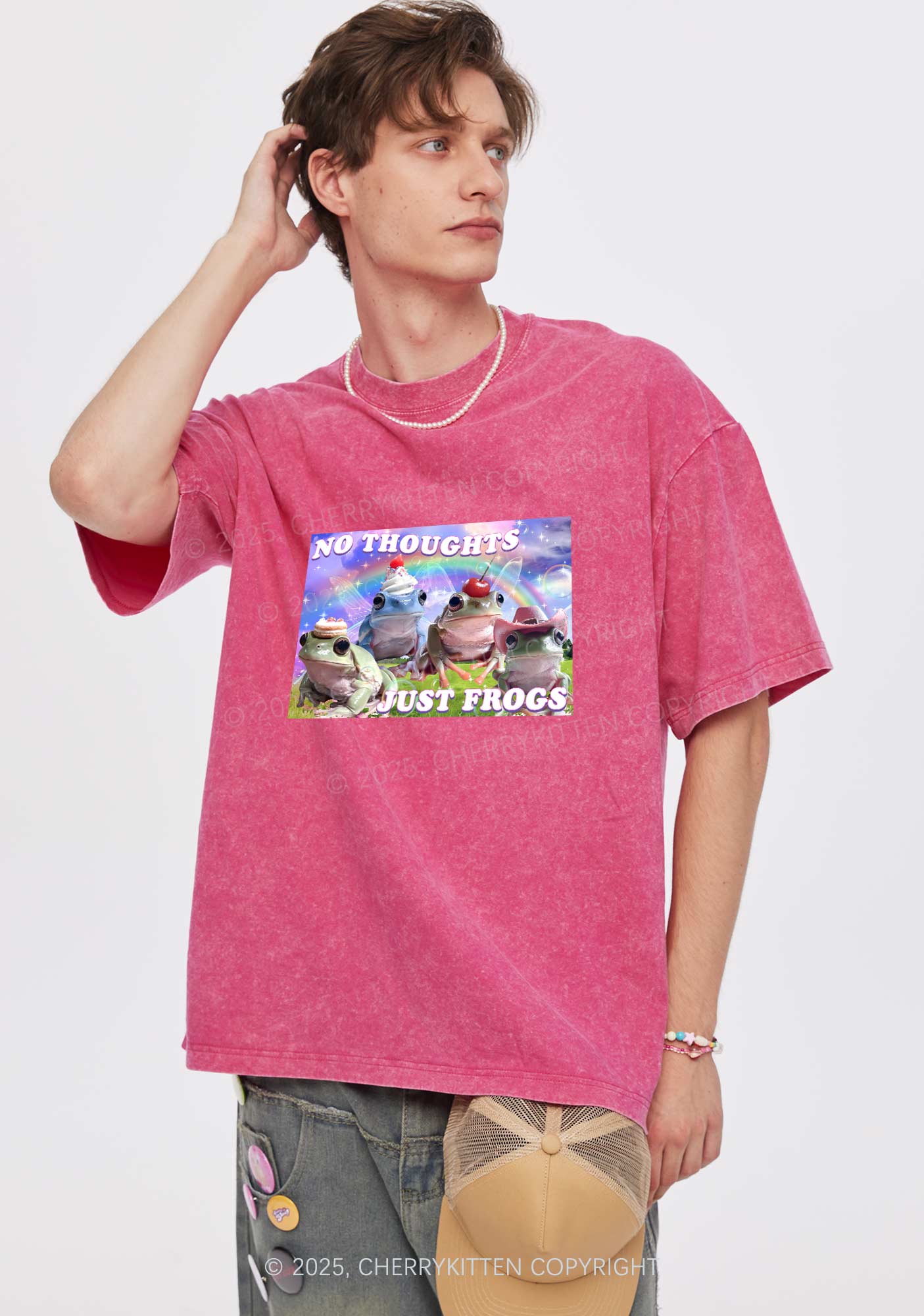 No Thoughts Just Frogs Y2K Shirts Washed Tee Cherrykitten