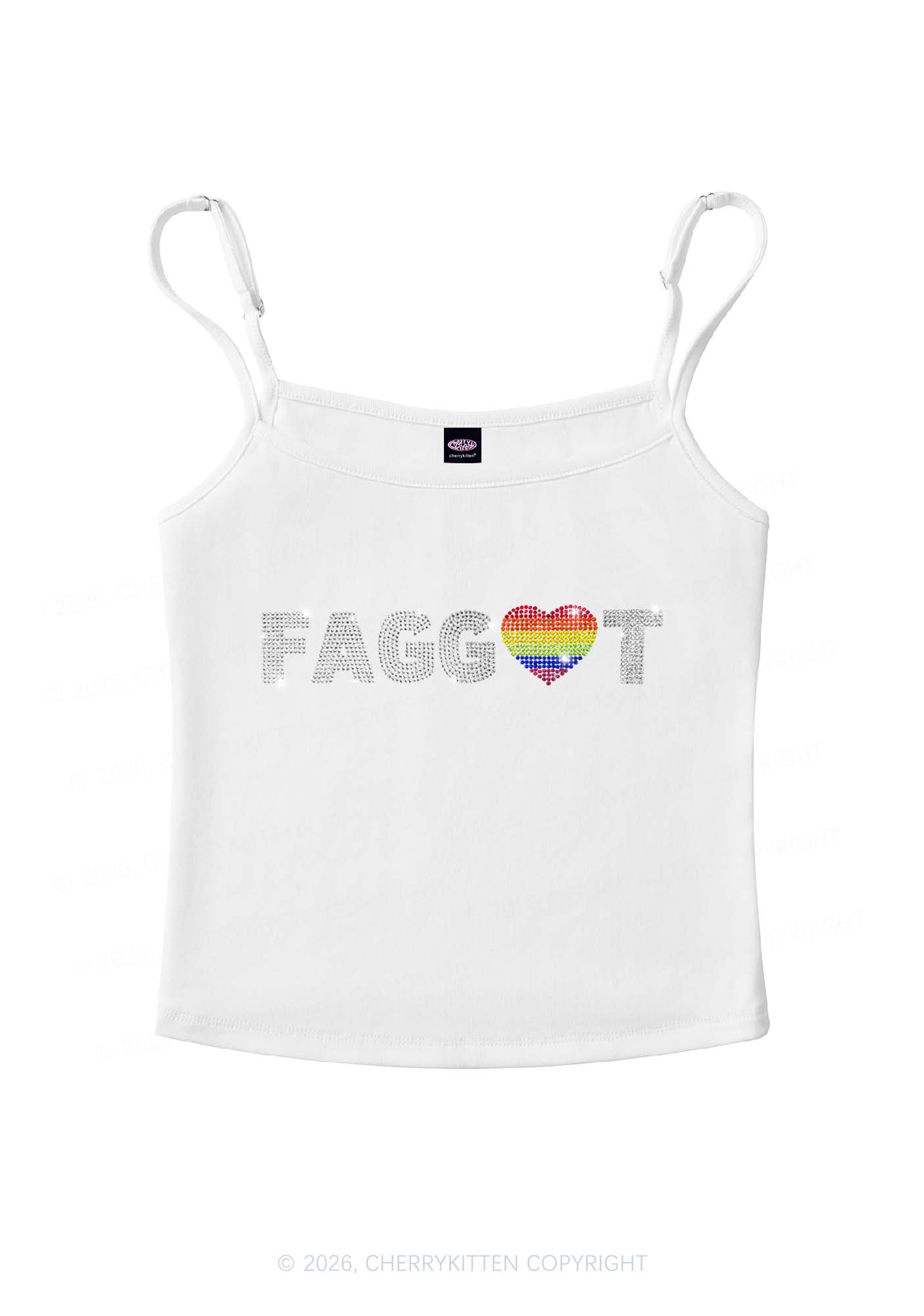 Rhinestone Rainbow Heart Faggot Pride Y2K Spaghetti Strap Cami Cherrykitten