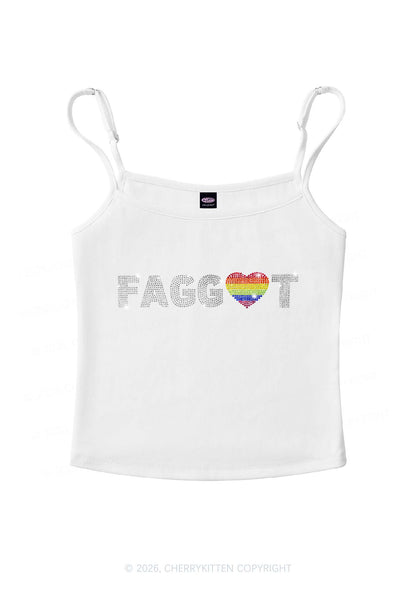 Rhinestone Rainbow Heart Faggot Pride Y2K Spaghetti Strap Cami Cherrykitten