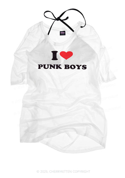 I Love Punk Boys Y2K Sheer Boyfriend Tee Cherrykitten
