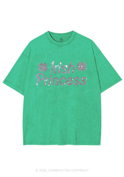 Rhinestone Irish Princess St Patricks Y2K Shirts Washed Tee Cherrykitten